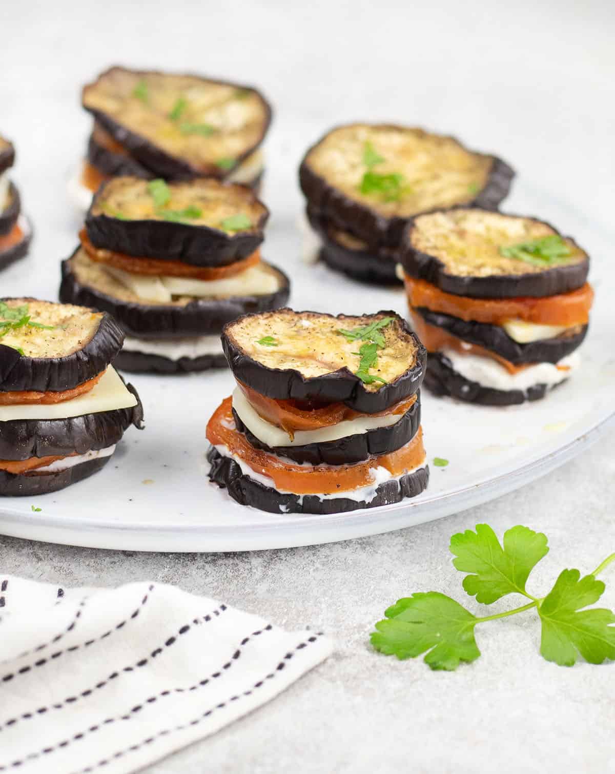 focus on one Eggplant Napoleon With Mozzarella Cheese