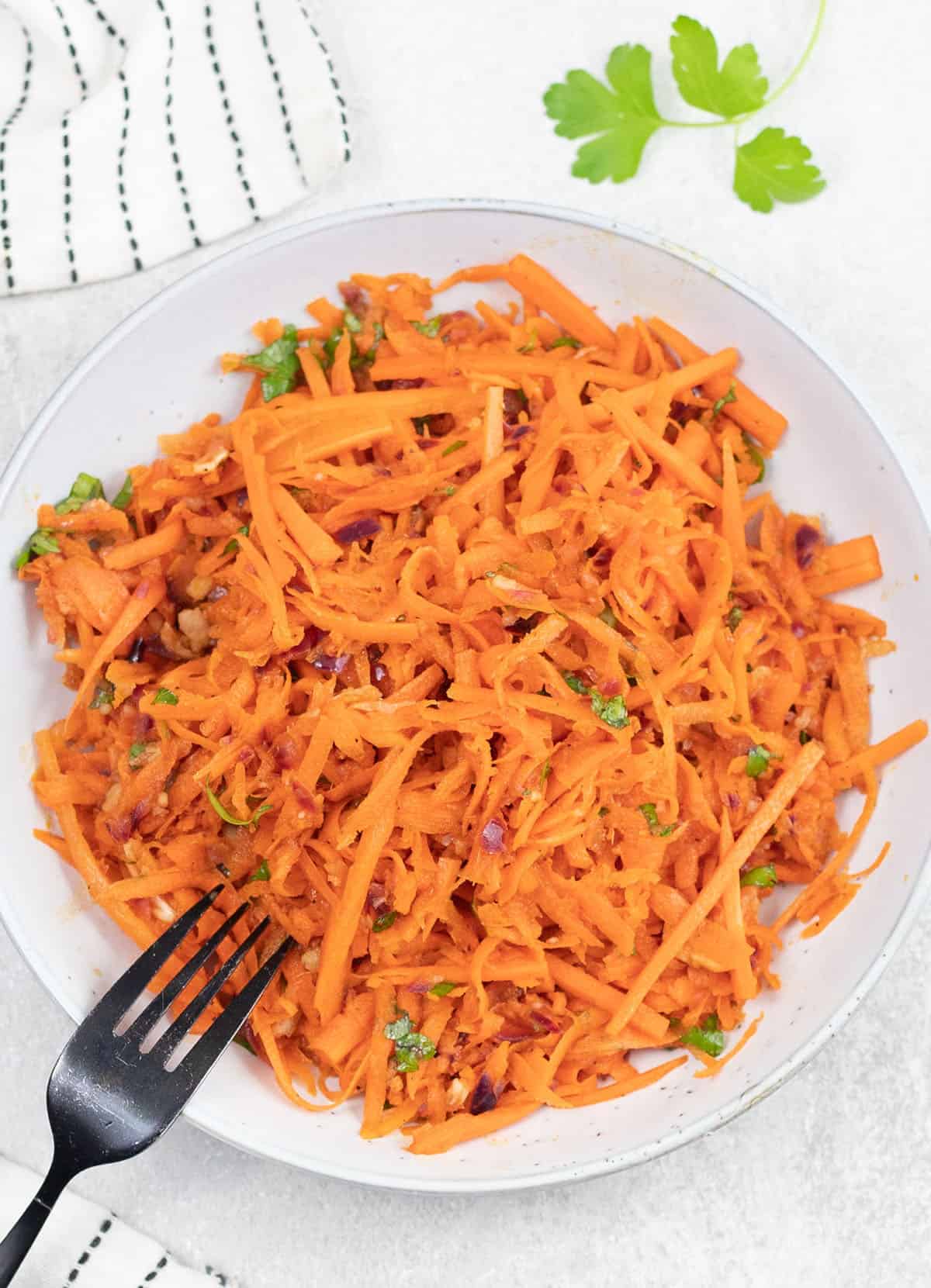 a big plate full of Korean Carrot Salad