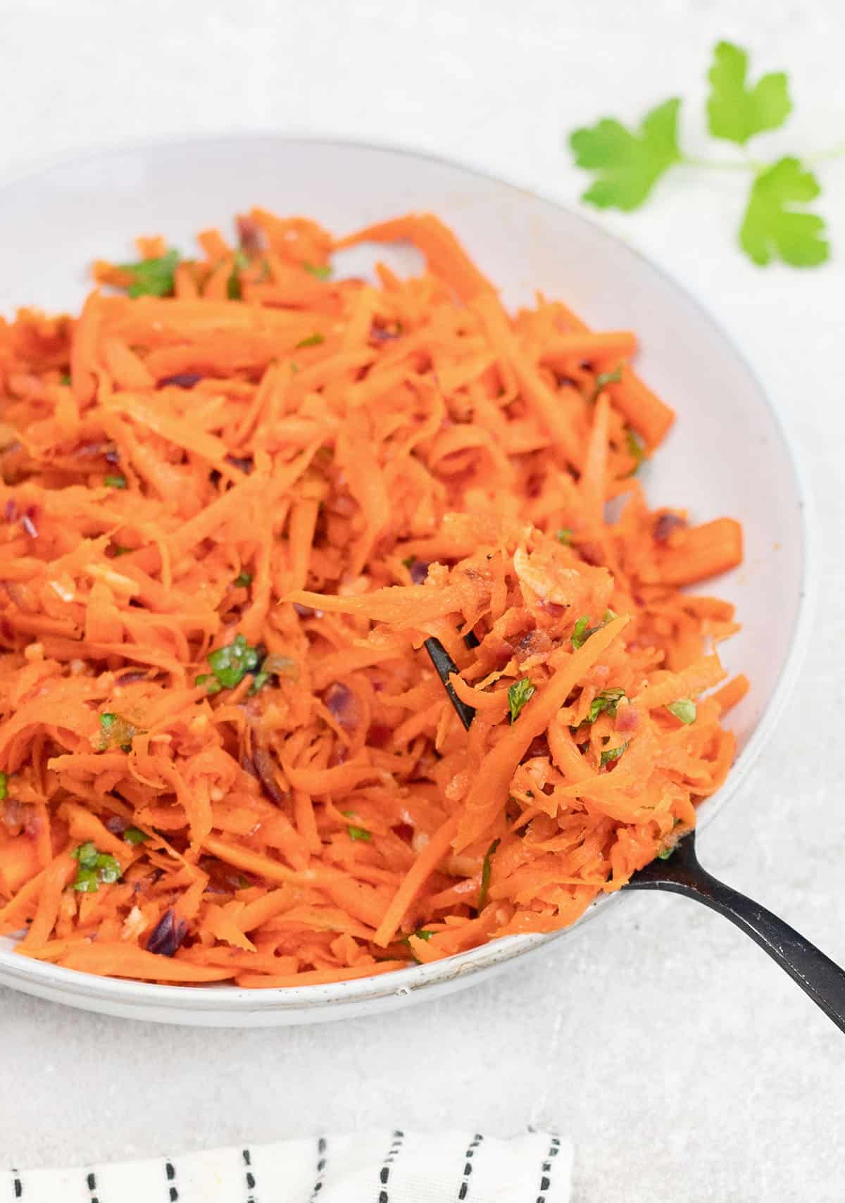 a fork full of Korean Carrot Salad