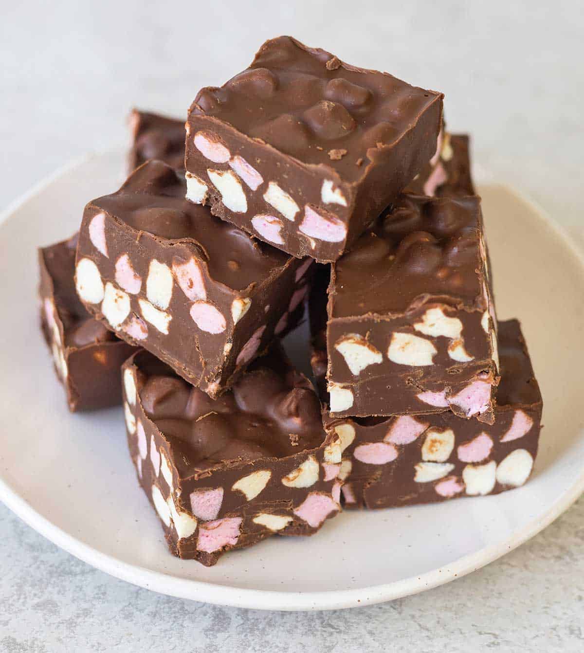 Chocolate Marshmallow Fudge cut into squares.