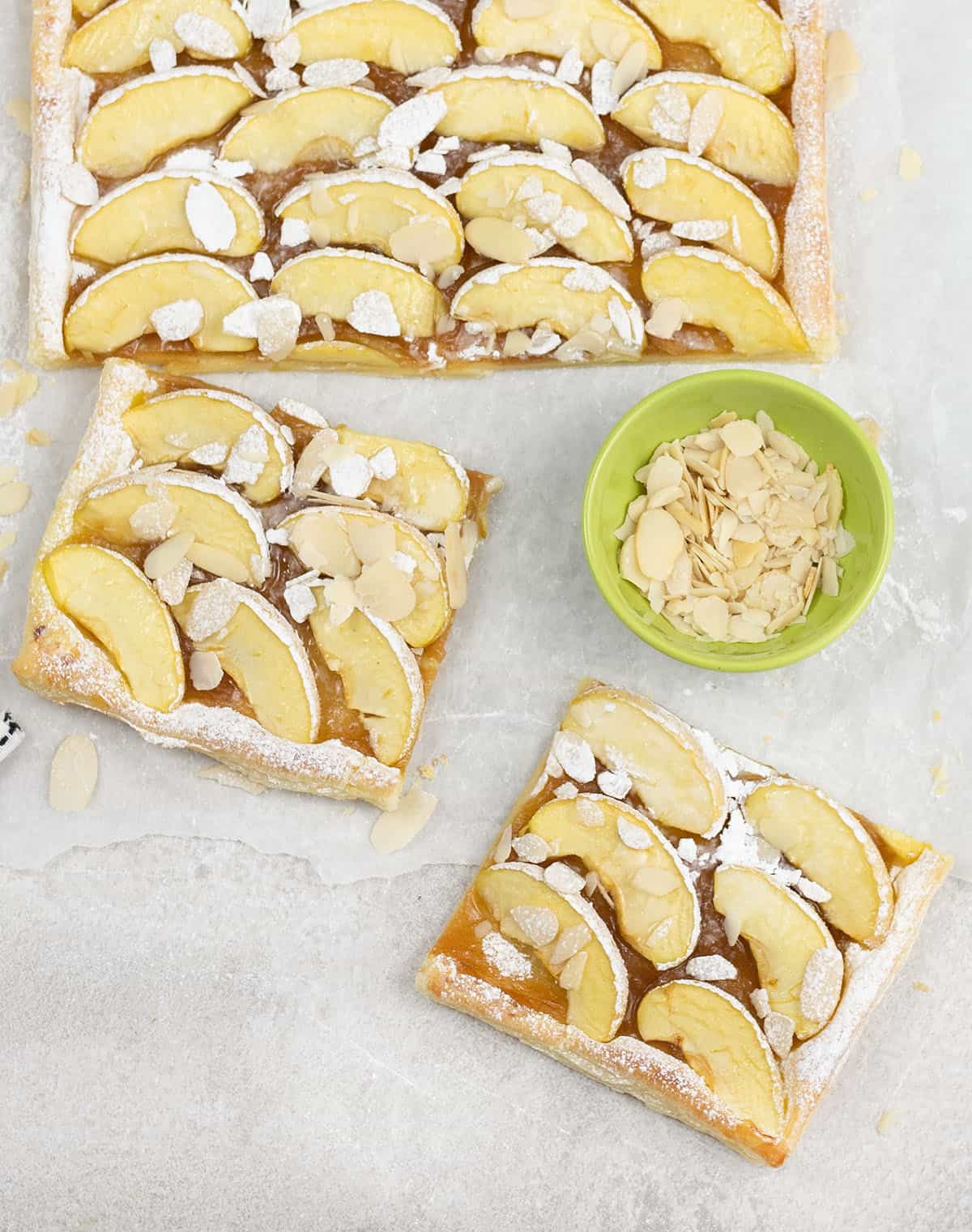 Apple Curd Tart topped with almond slices