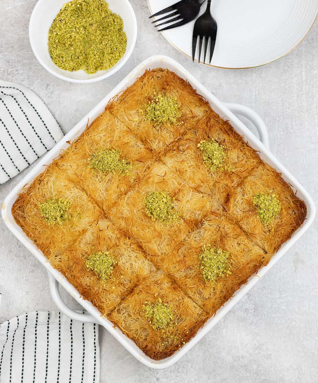 baking pan full of Kunafa