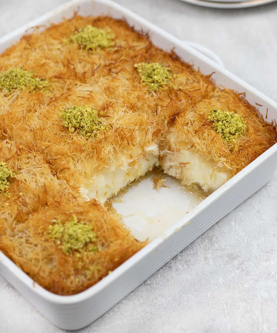 Kunafa with Cream in a pan