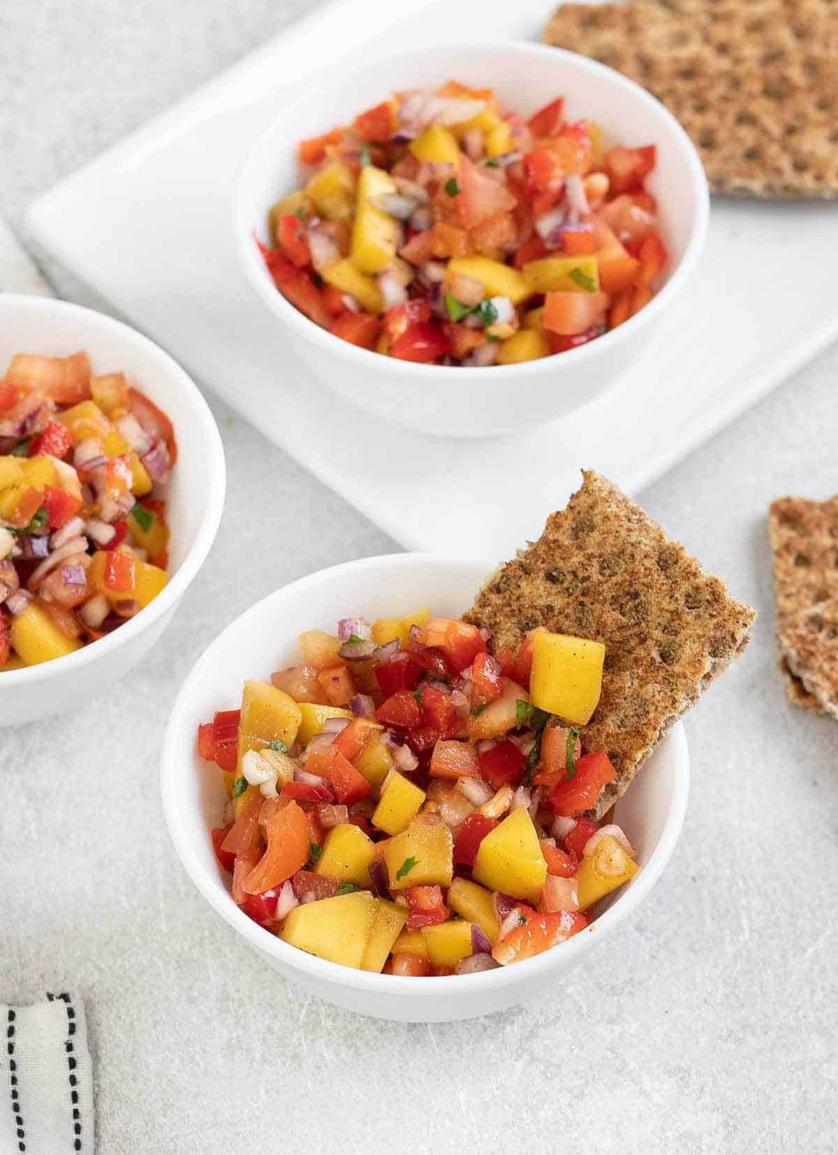 3 bowls of Mexican Salsa with Mango