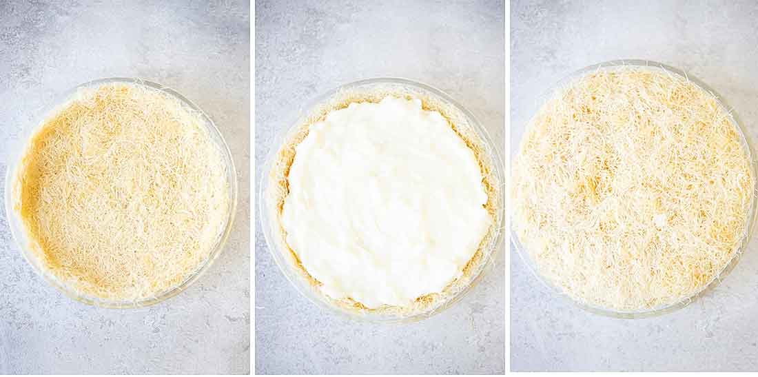 Pour the cream filling in the centre of the pan