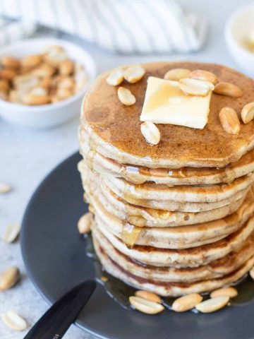 a stack of peanut butter pancakes