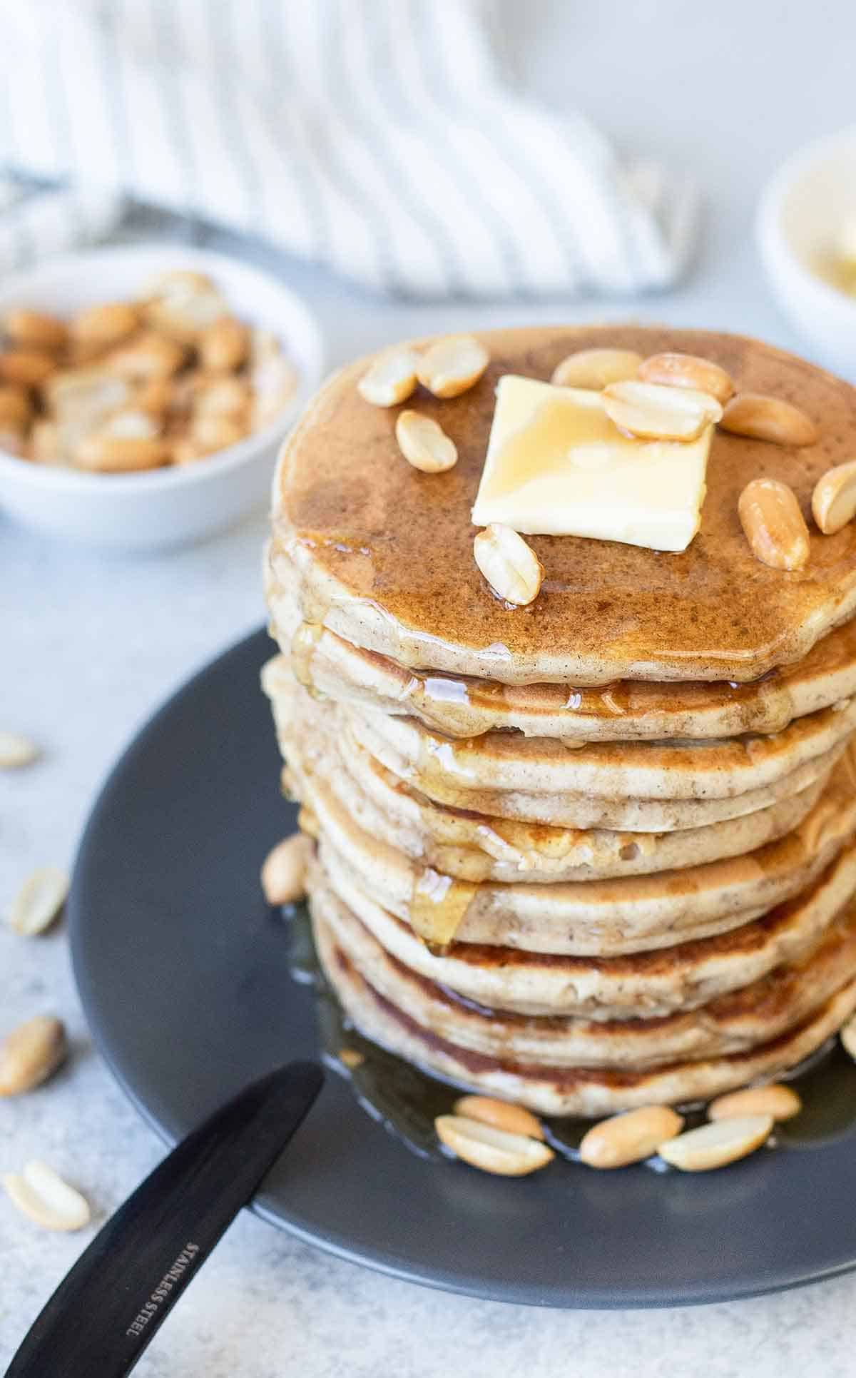 stack of peanut butter pancakes