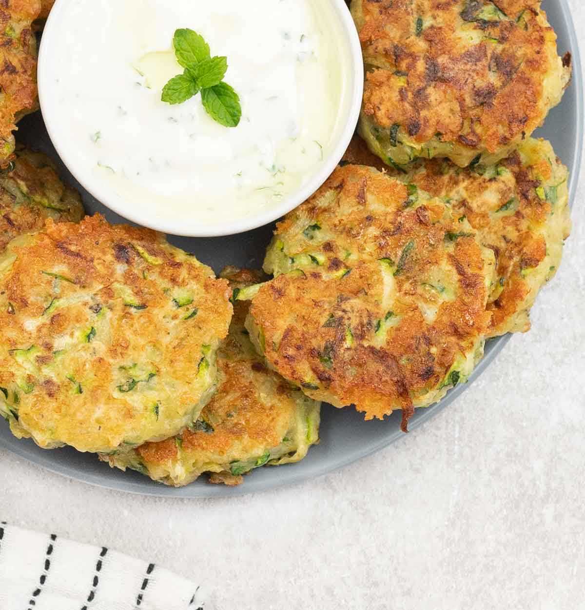 focus on one of the Cheesy Courgette Fritters