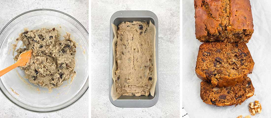 Transfer the batter to the loaf tin and bake.