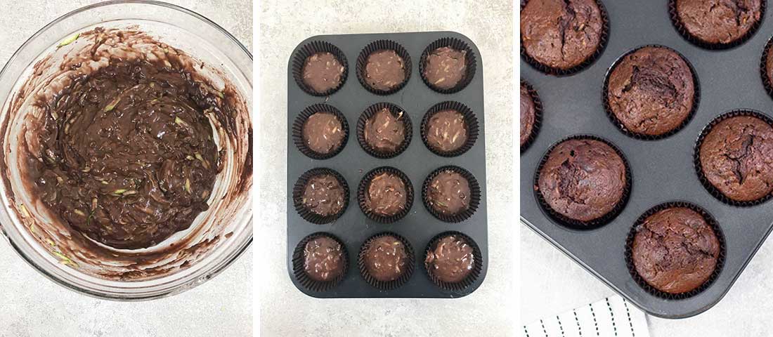 mix and scoop the batter into the muffin tin.
