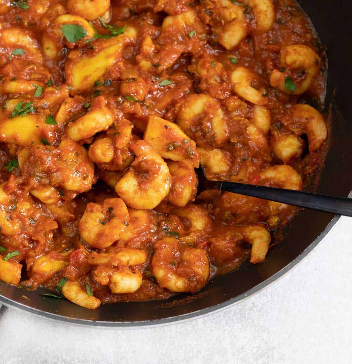 shrimp bhuna in a large pan