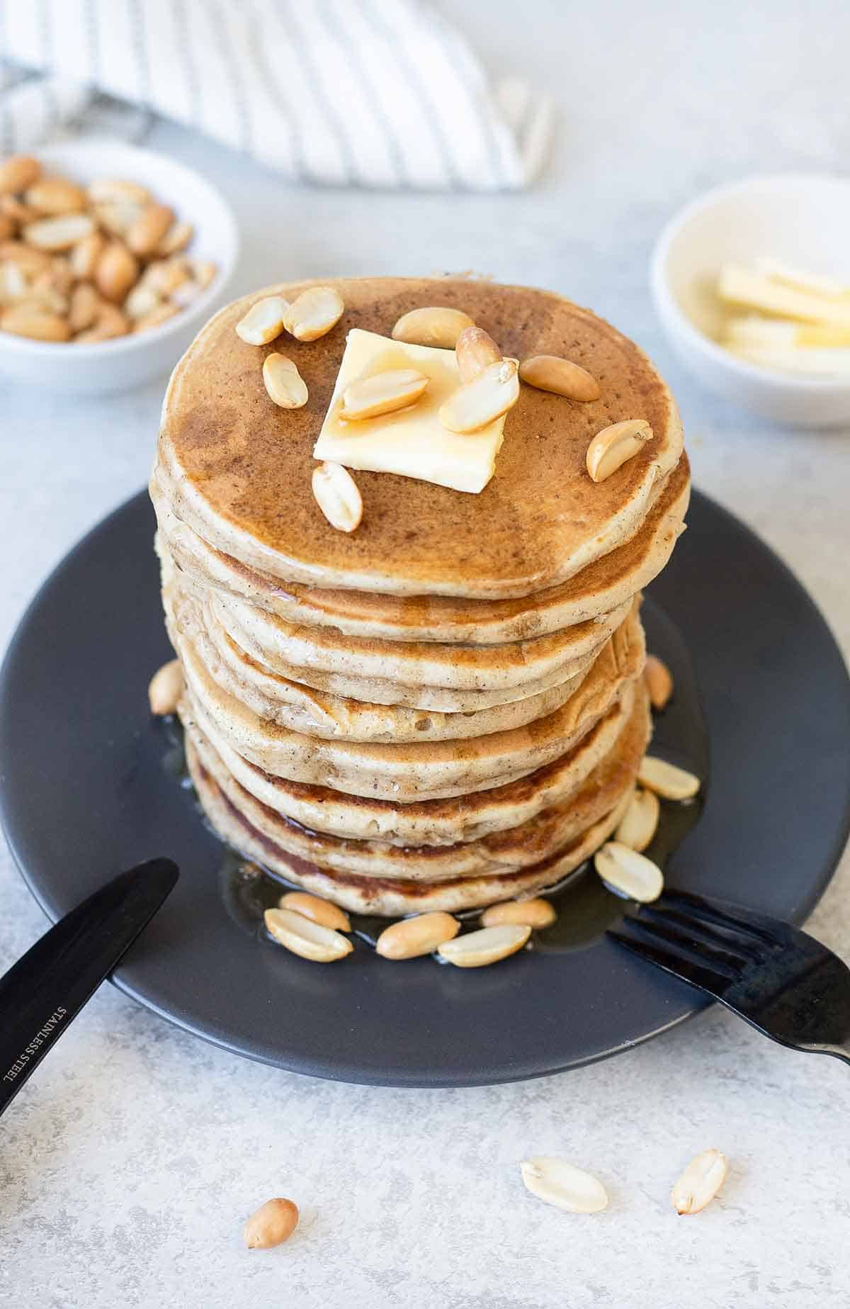 stack of peanut butter pancakes