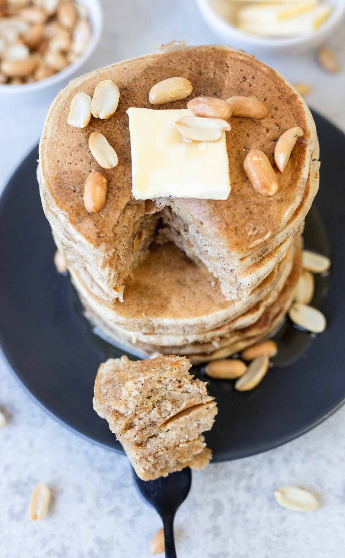cut into the peanut butter pancakes
