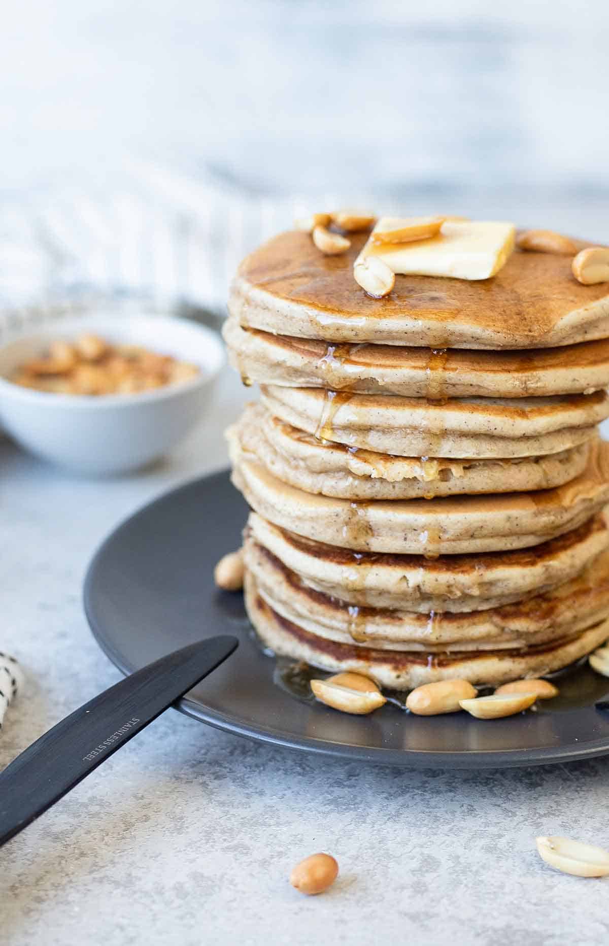 stack of peanut butter pancakes