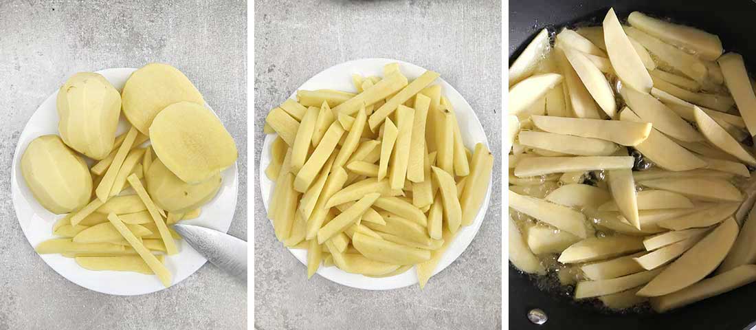 Wash, peel and cut the potatoes lengthwise.