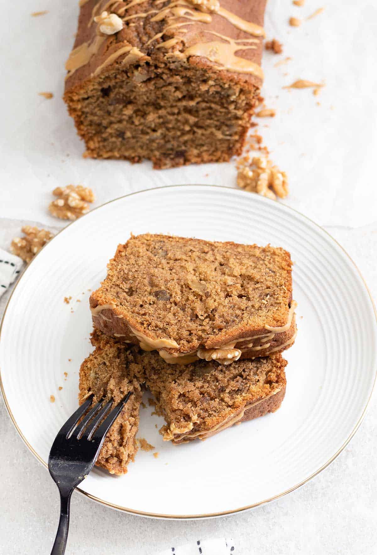 coffee and walnut loaf cake slices