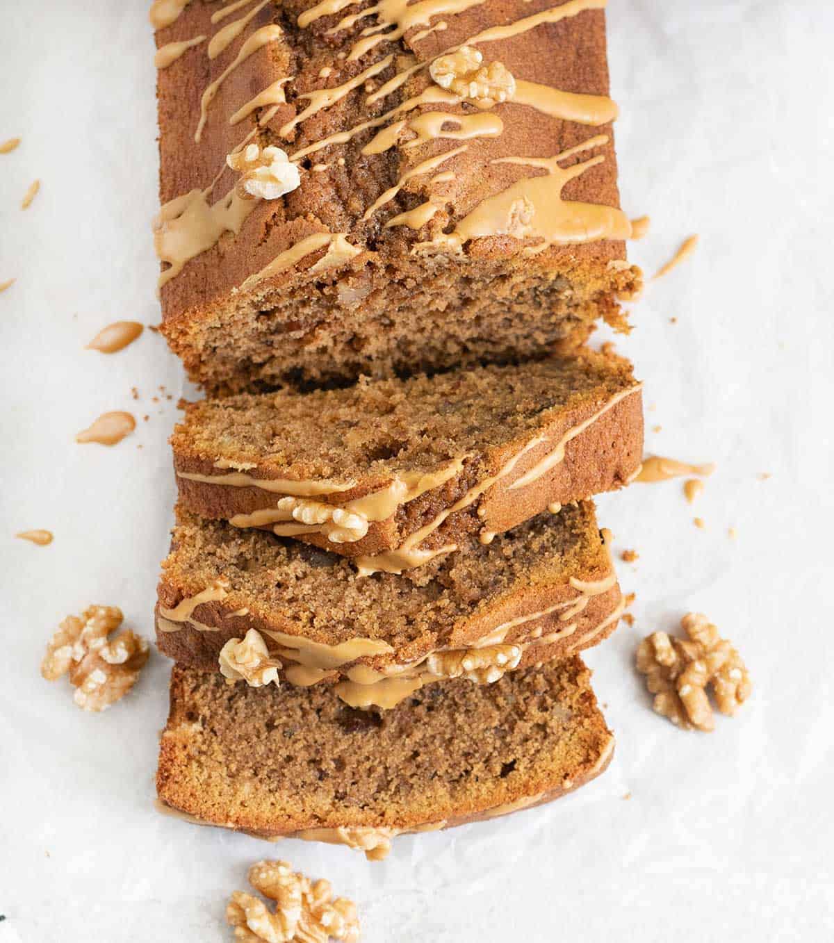 slice the coffee and walnut loaf cake