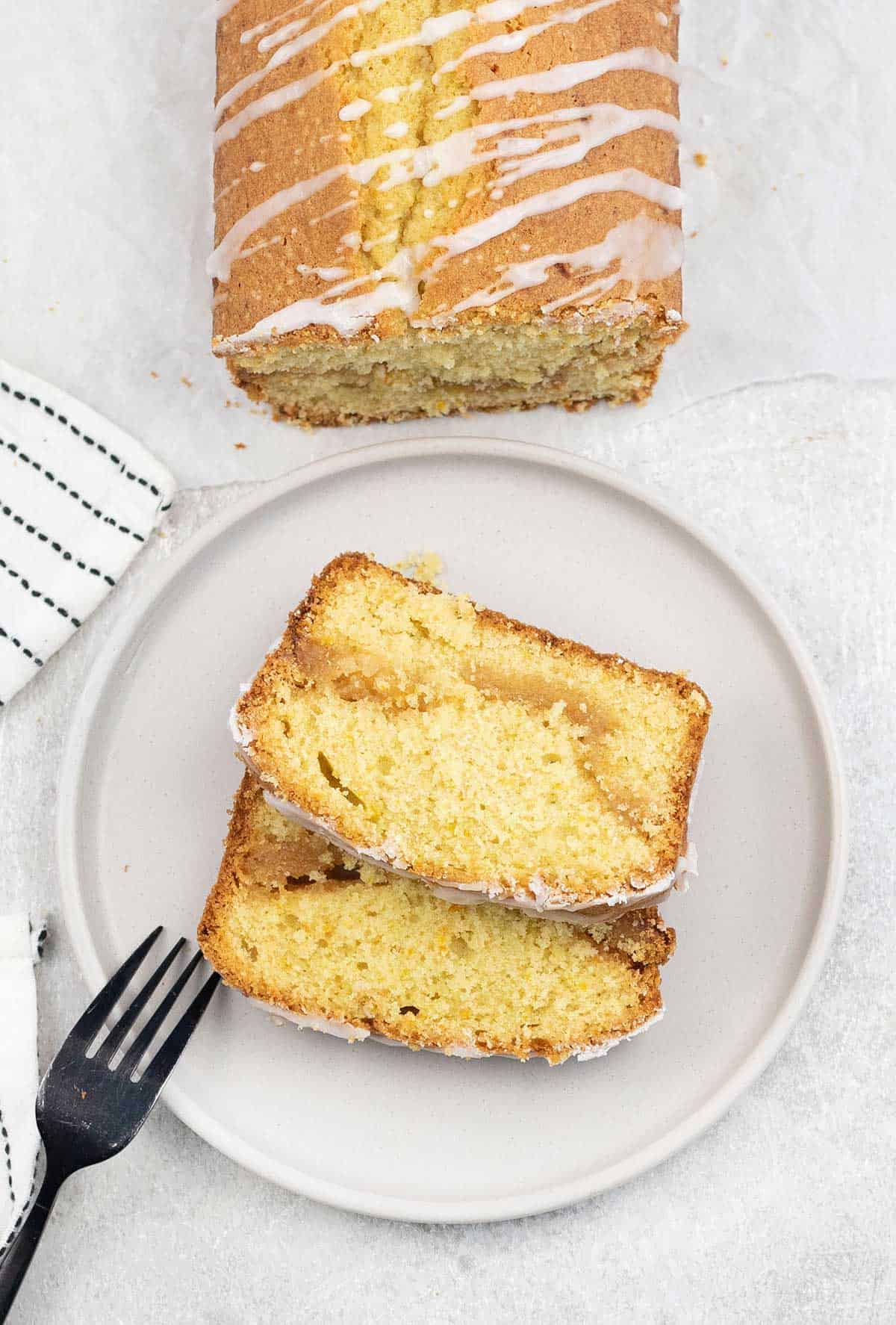 2 slices of marzipan cake in a plate.