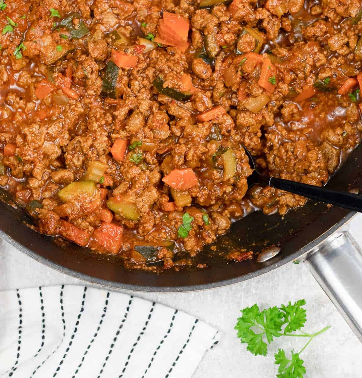 a full pan of Quorn Bolognese.