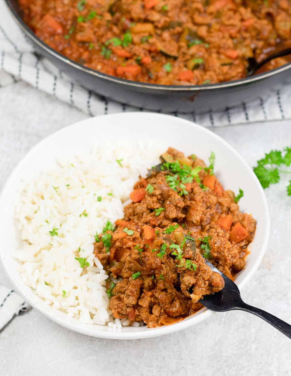 Quorn Bolognese and rice.