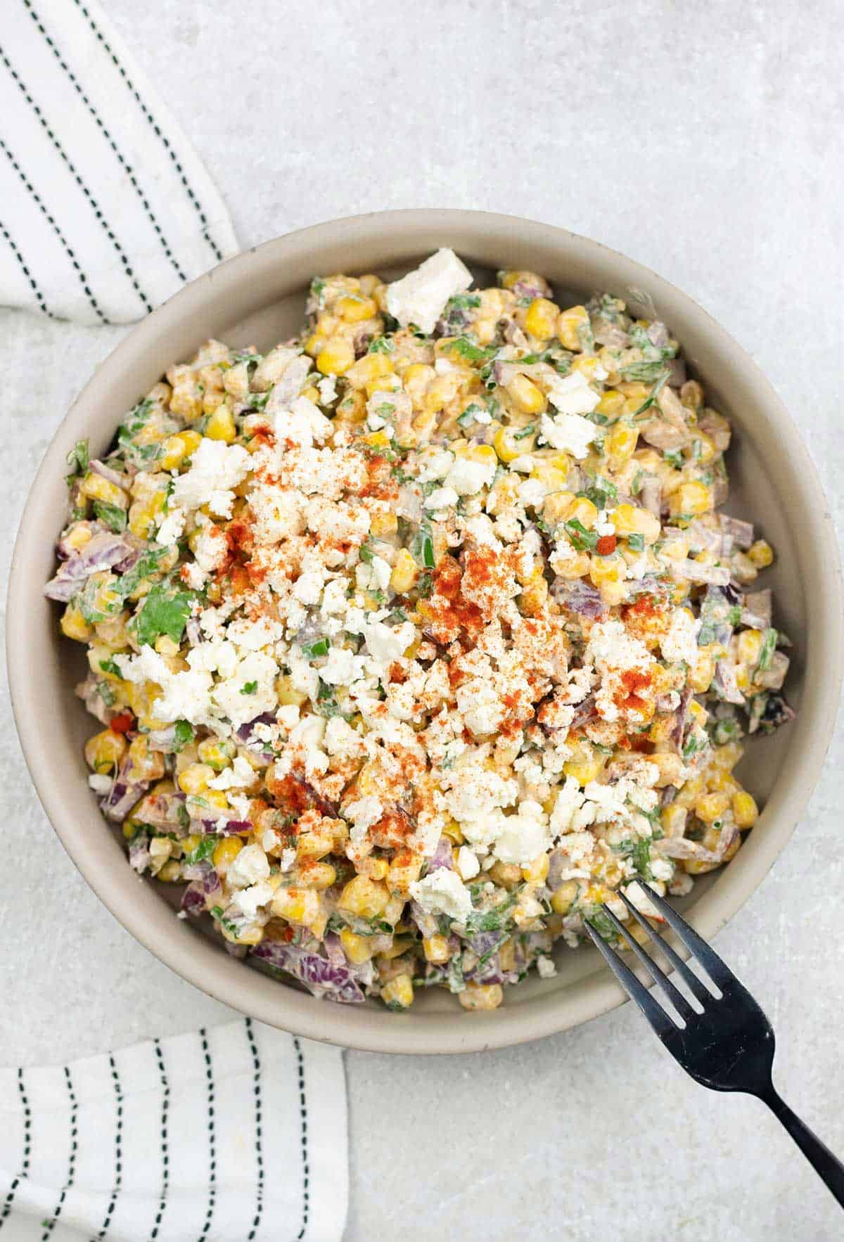 Mexican Elote Corn Salad in a bowl