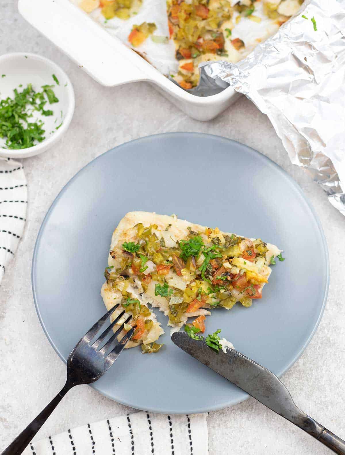 Oven-Baked Sea Bass Fillets in a plate