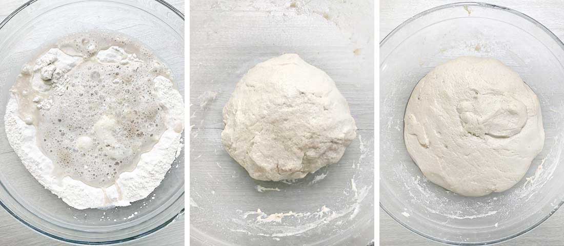 Step by step photo instructions collage for making Gyro Bread.