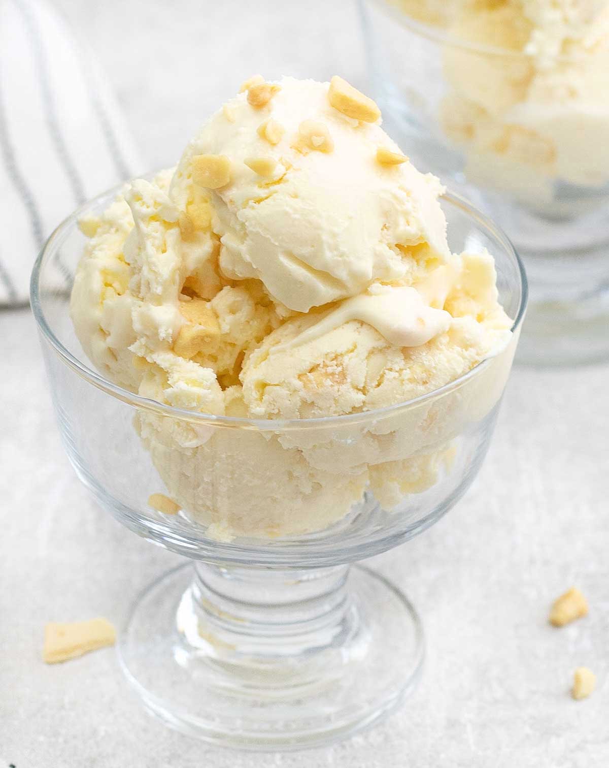 No churn honeycomb ice cream topped with honeycomb chips.