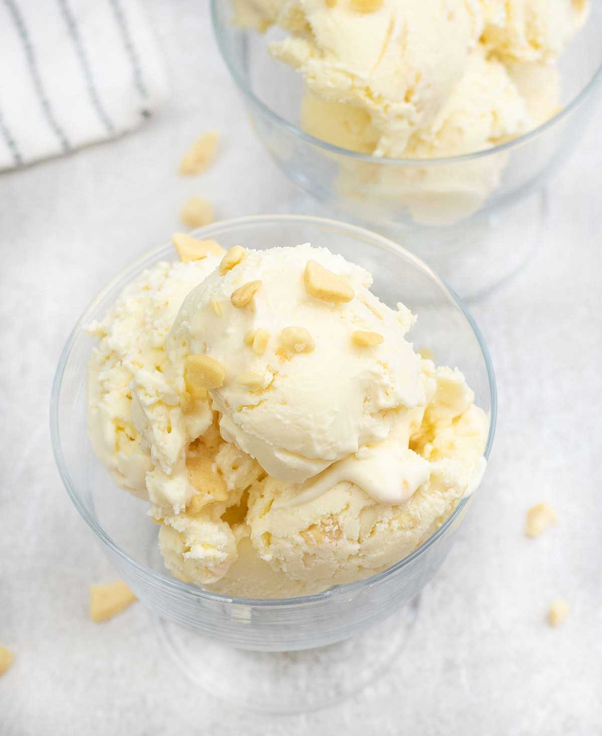 No churn honeycomb ice cream topped with honeycomb chips.