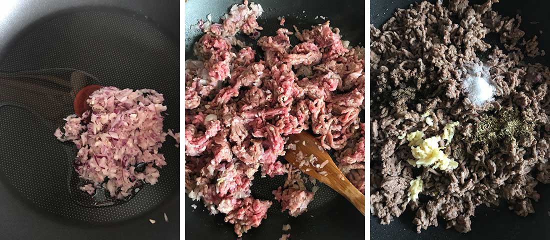 How to cook the meat for Moussaka by photos.