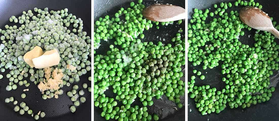 mix peas, garlic, and butter over medium heat.