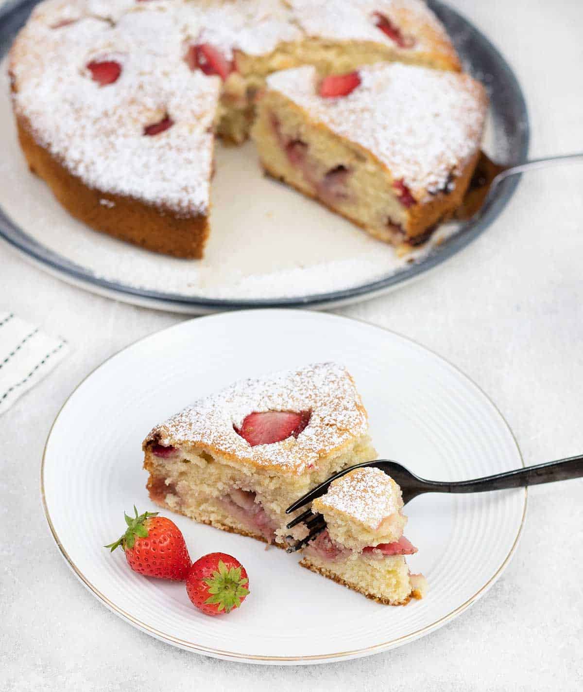 French Strawberry Cake slice in a plate
