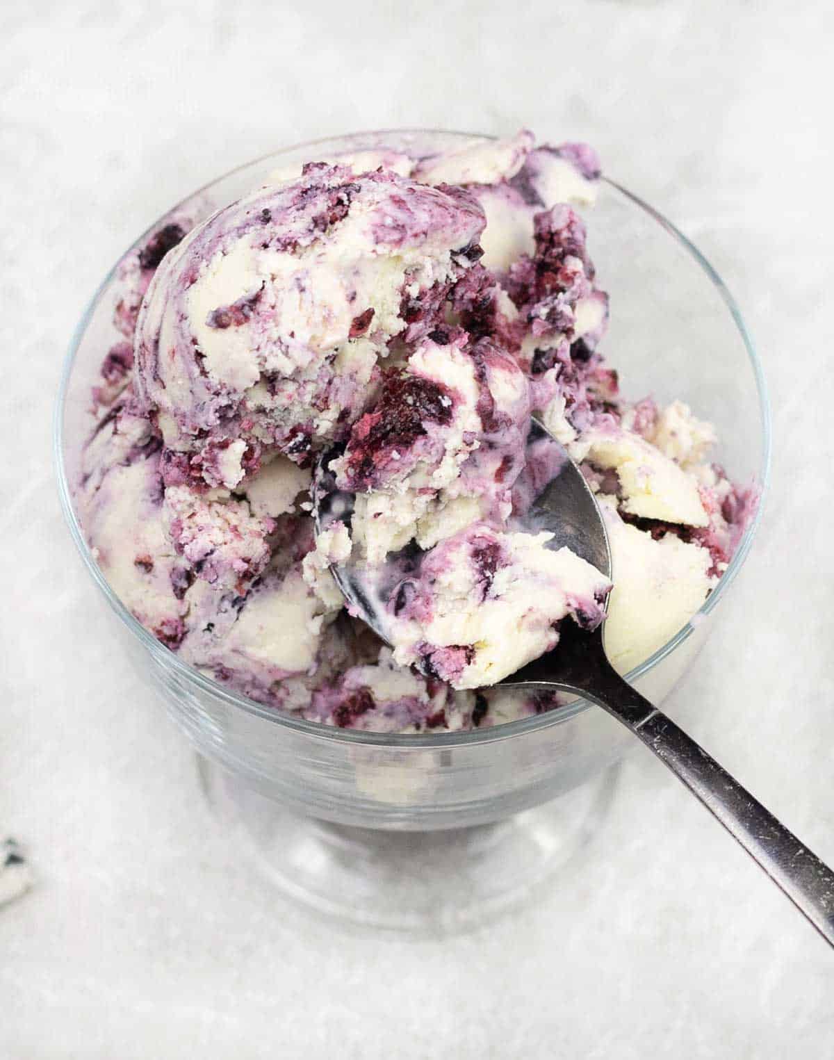 Black Raspberry Ice Cream in a serving glass.