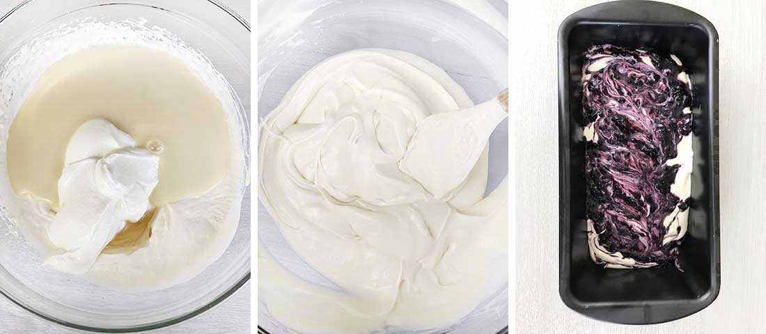 stir in the sweetened condensed milk, crème Fraiche and vanilla paste and Scoop the mixture into a container.
