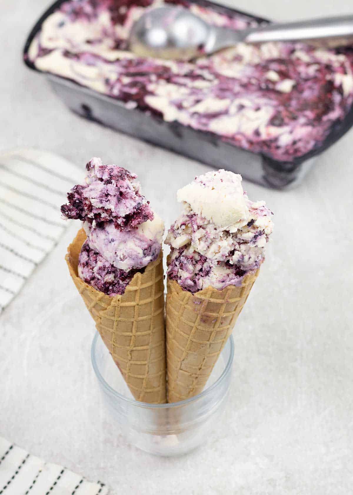 two Black Raspberry Ice Cream cones