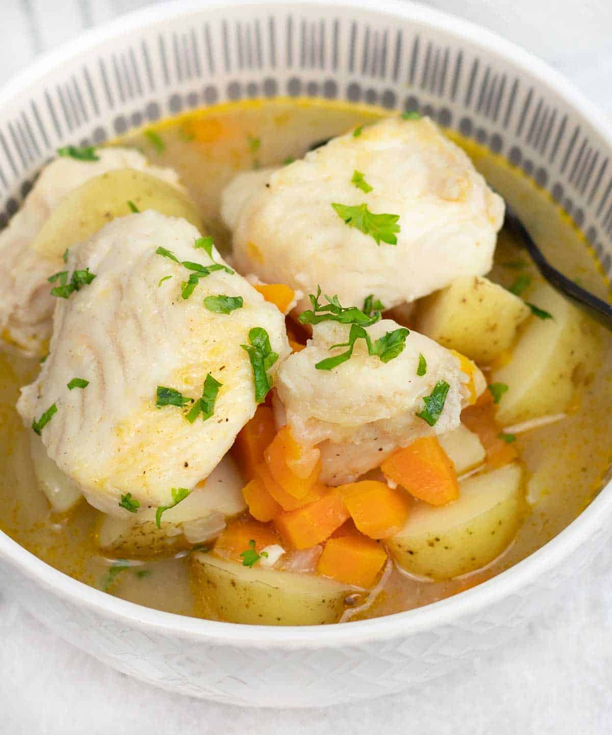 Mediterranean Fish Stew in a bowl