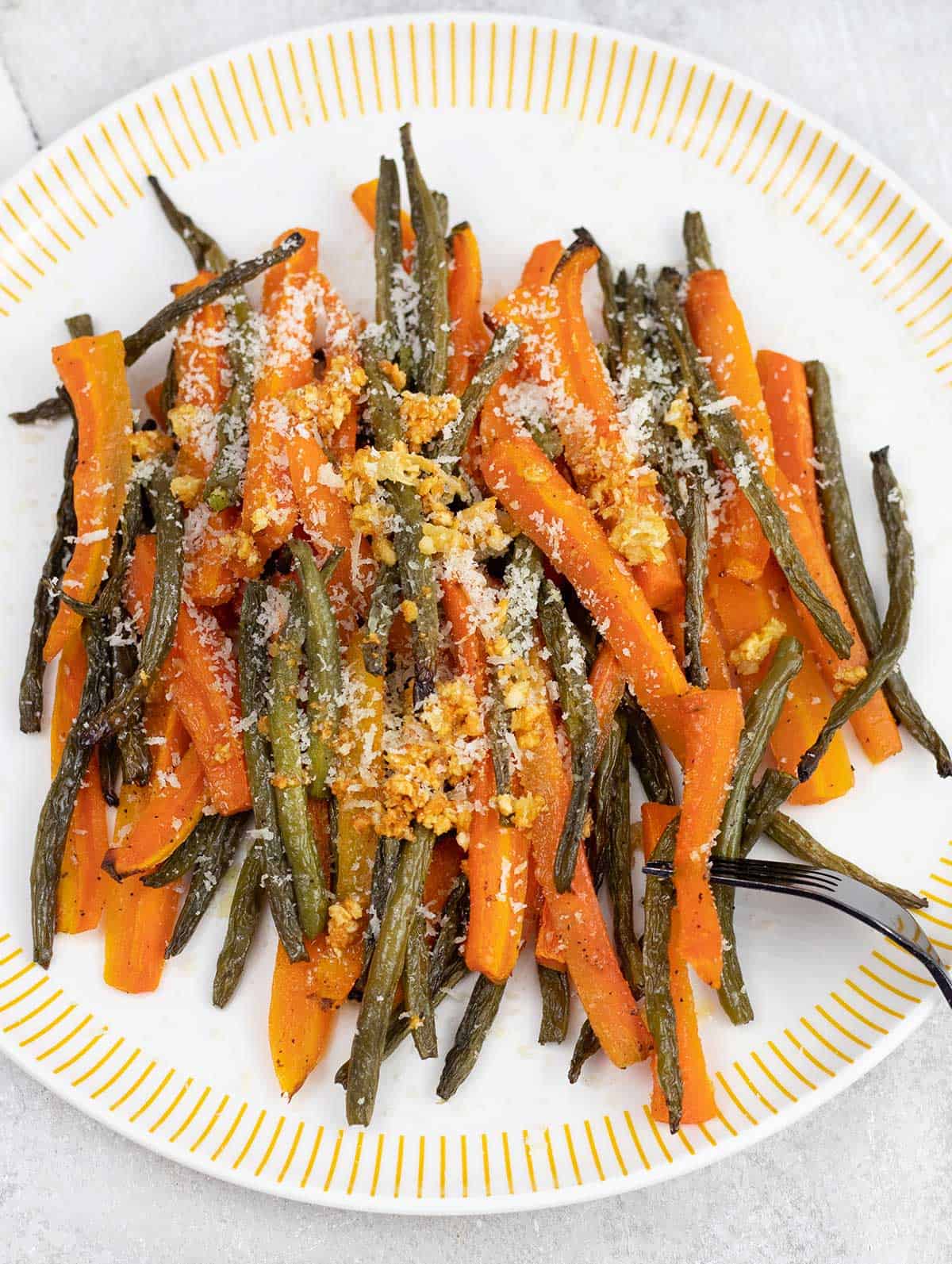 Roasted Green Beans and Carrots in a serving plate
