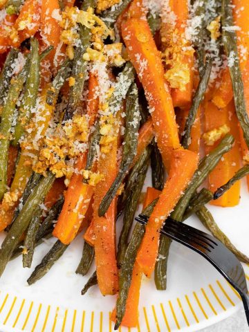 Roasted Green Beans and Carrots in a serving plate