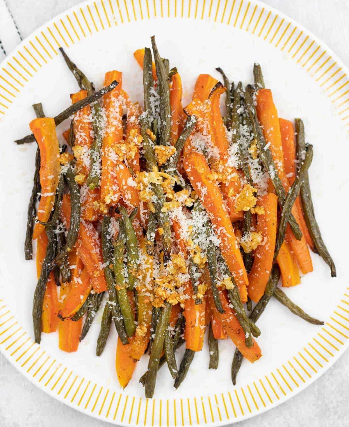 Roasted Green Beans and Carrots in a serving plate