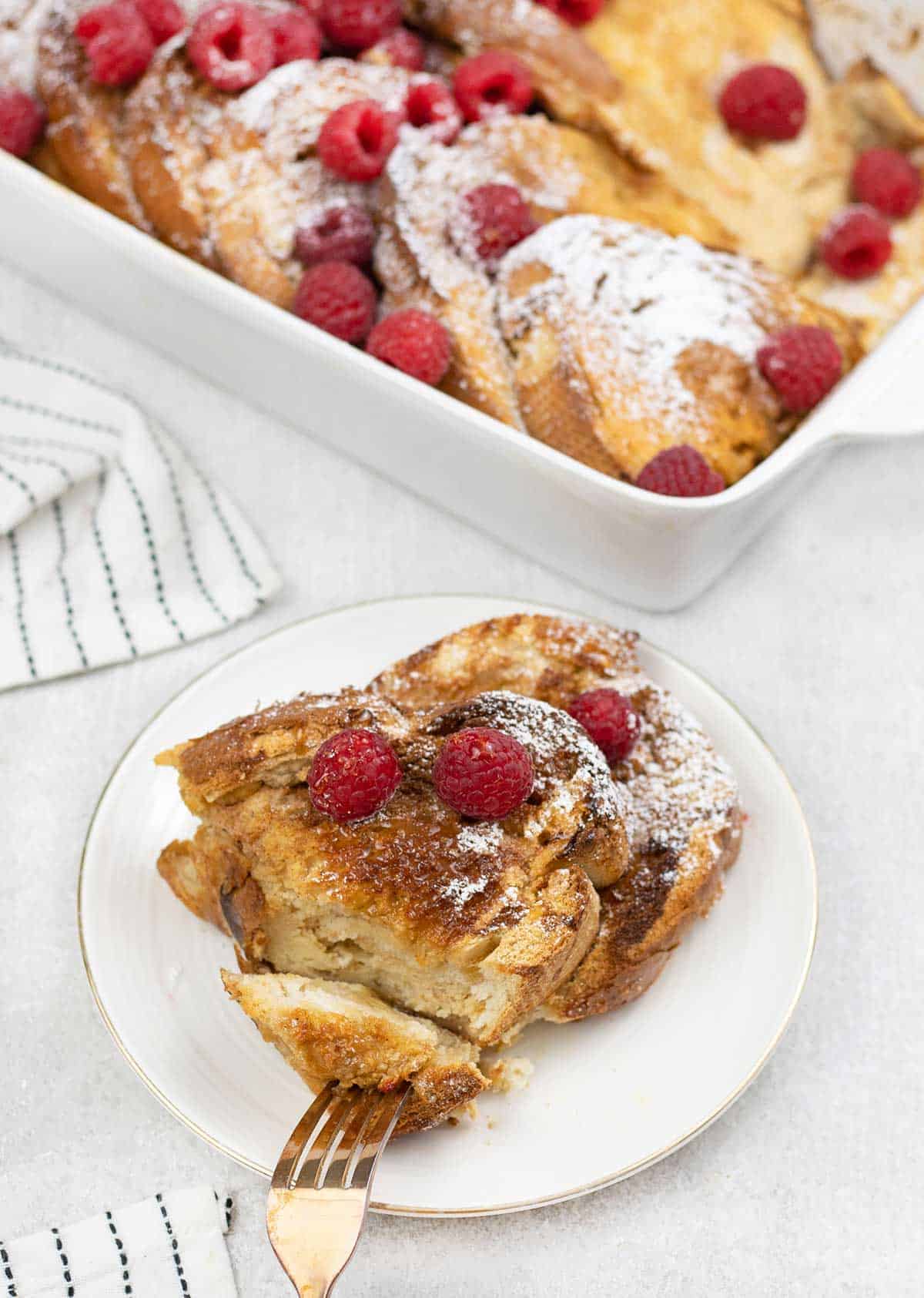 cut the Overnight French Toast Bake casserole