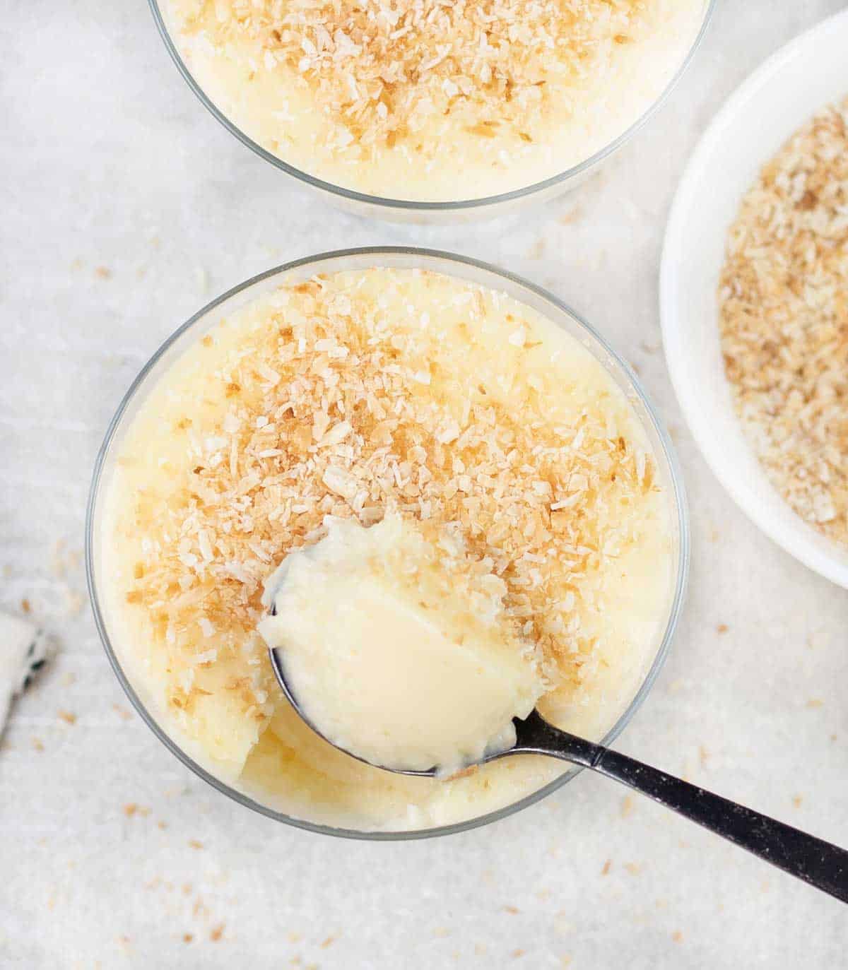 a spoonful of Coconut Milk Pudding.
