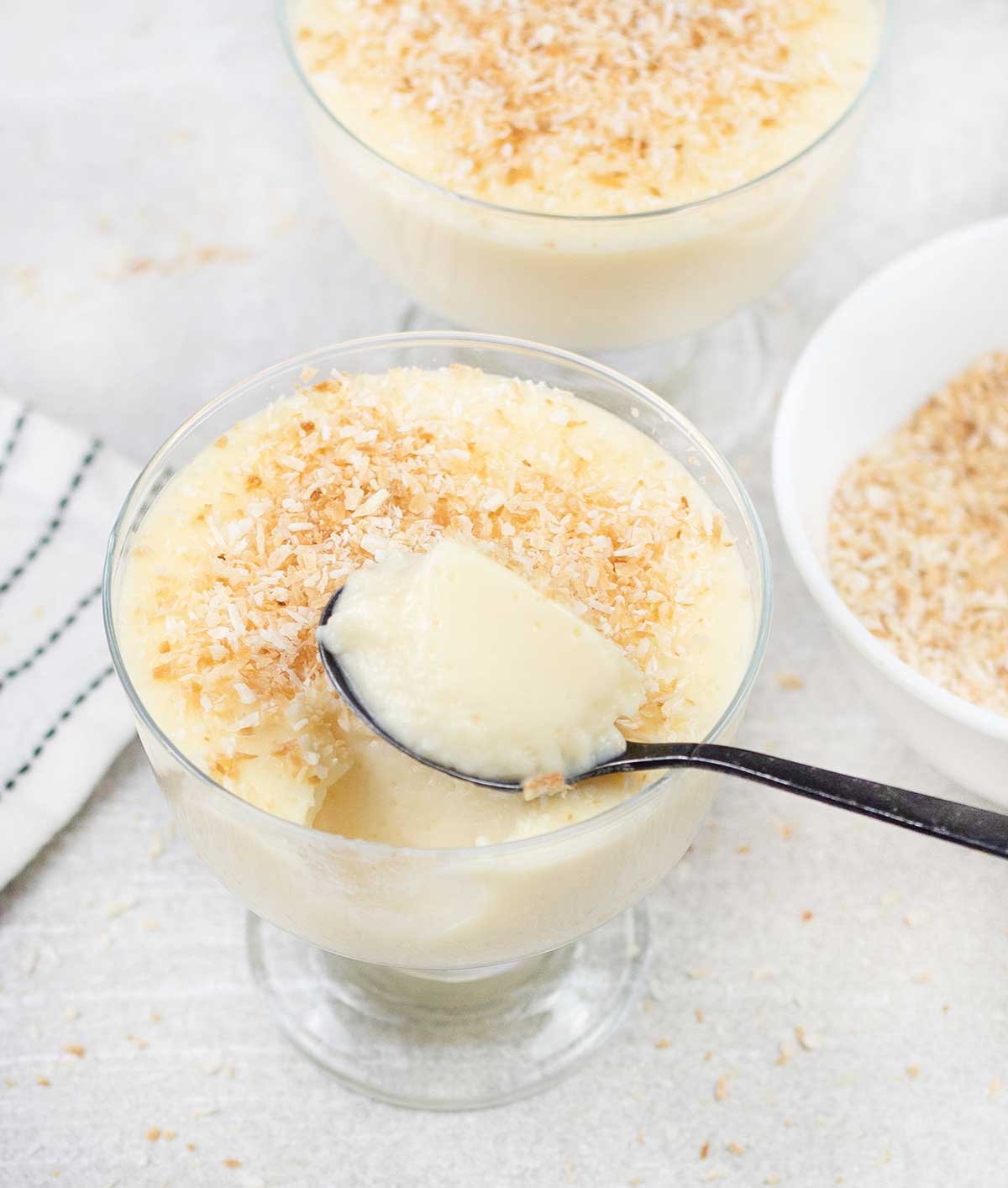A spoonful of Coconut Milk Pudding.