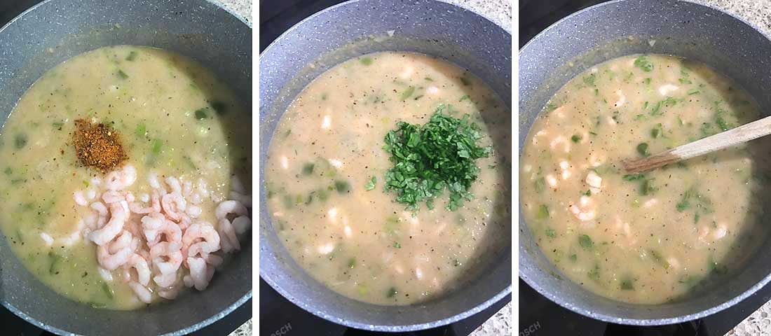 Step by step photo instructions collage for making Seafood Gumbo.