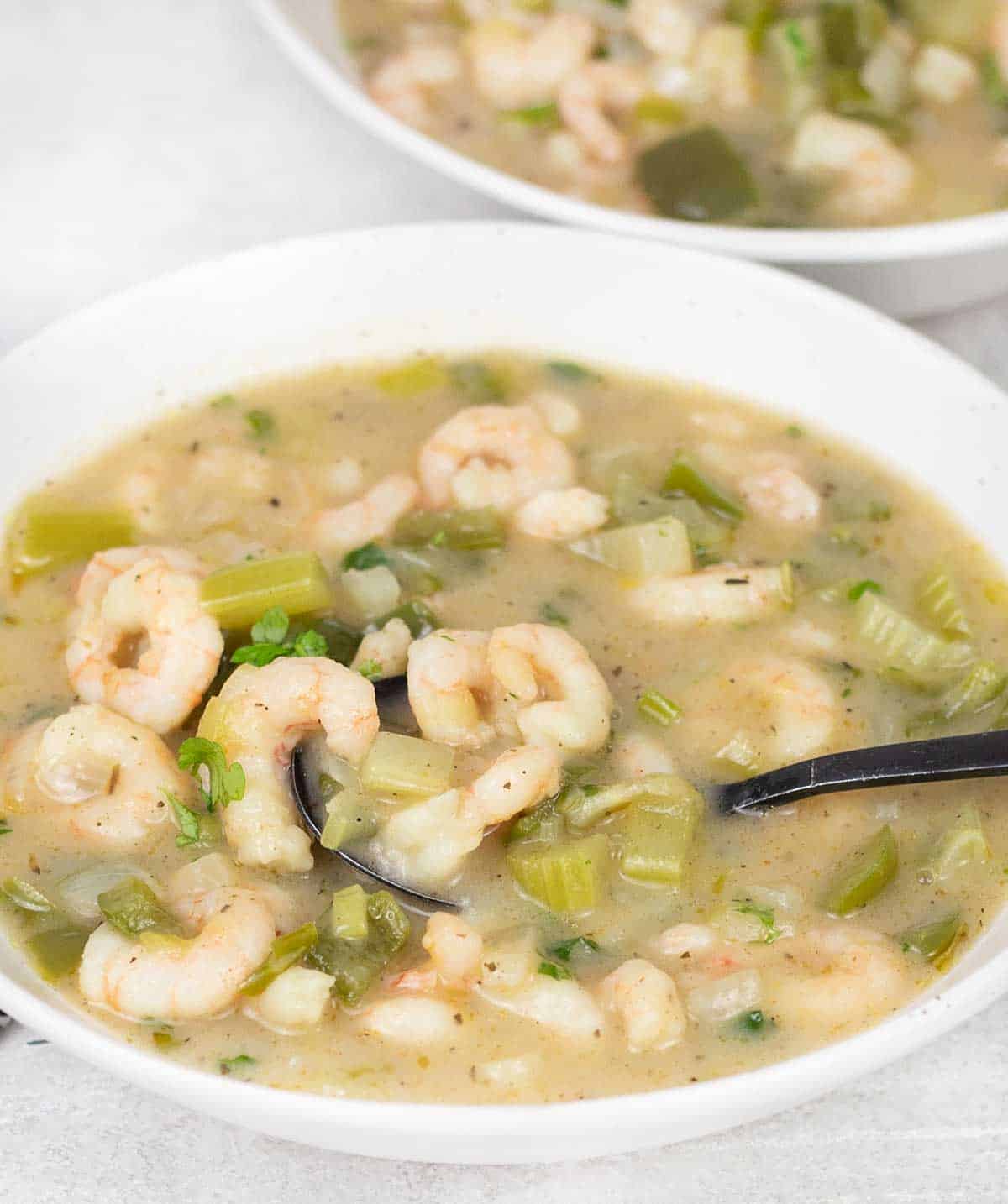 A spoonful of Cajun Seafood Gumbo.