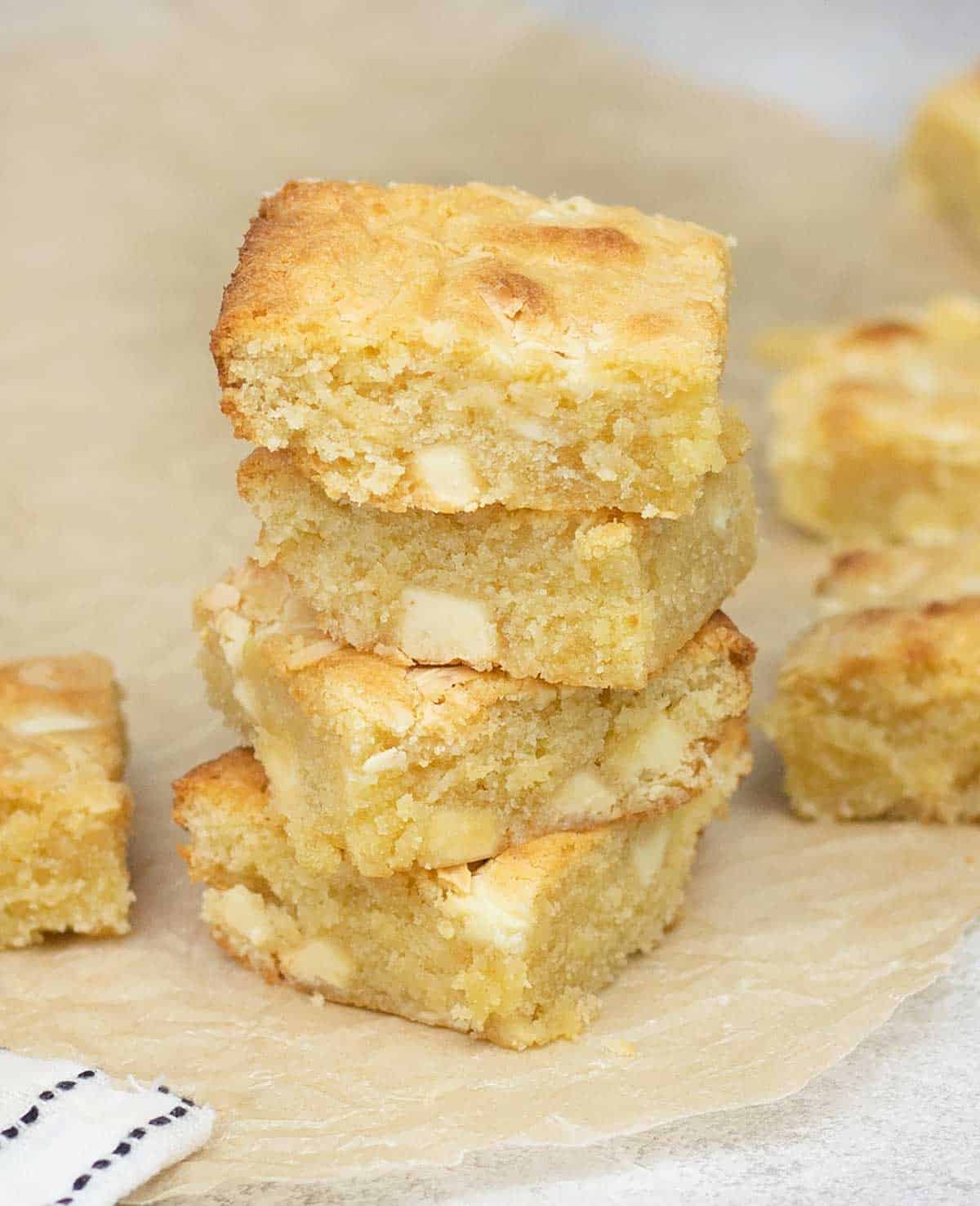 White Chocolate Brownies on top of each others