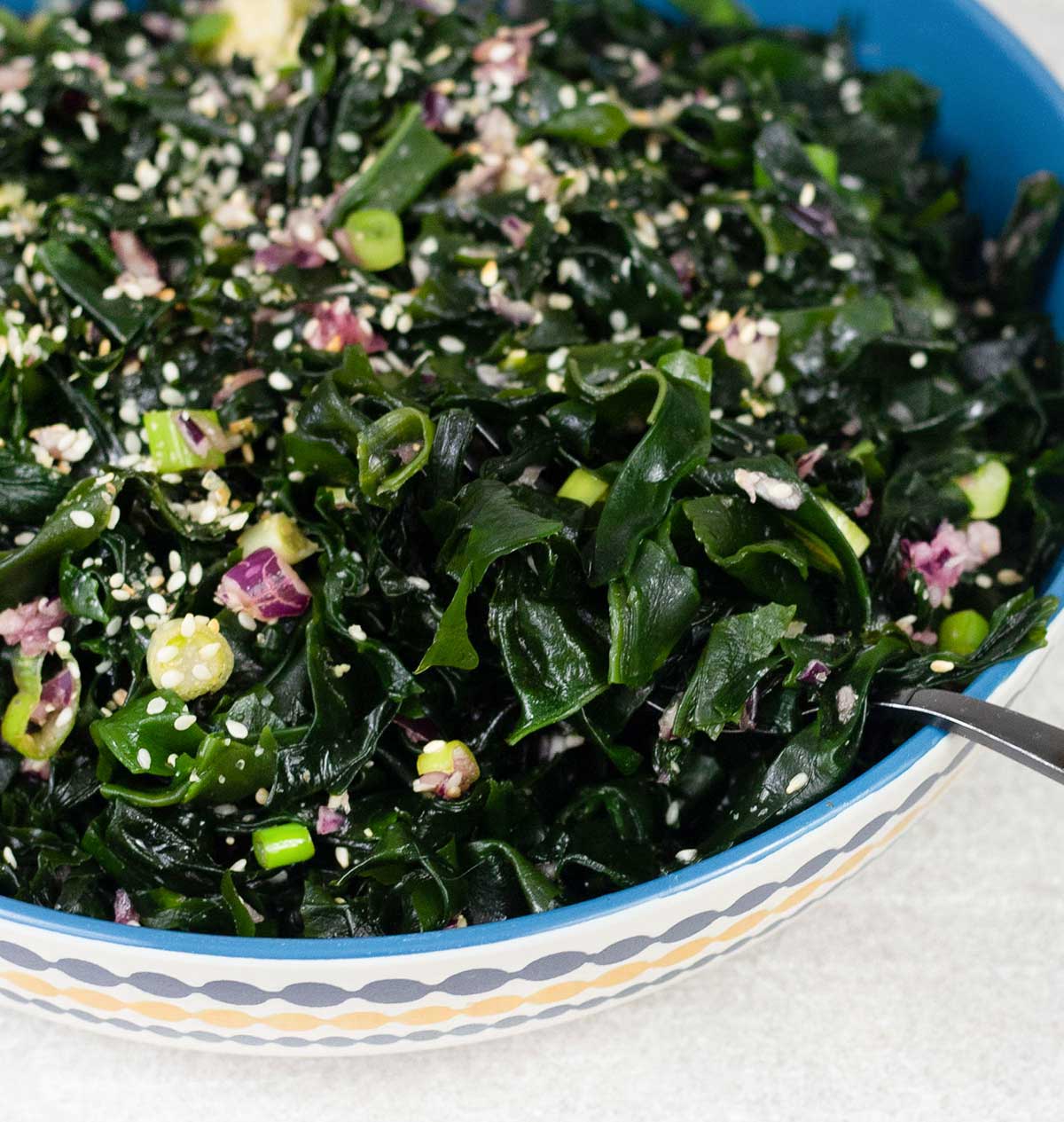 a spoonful of Japanese Seaweed Salad (Wakame)