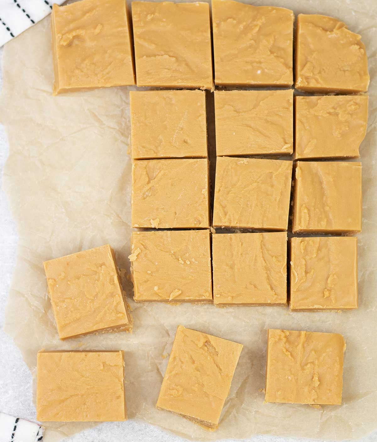 Overheat shot of Peanut butter fudge squares.