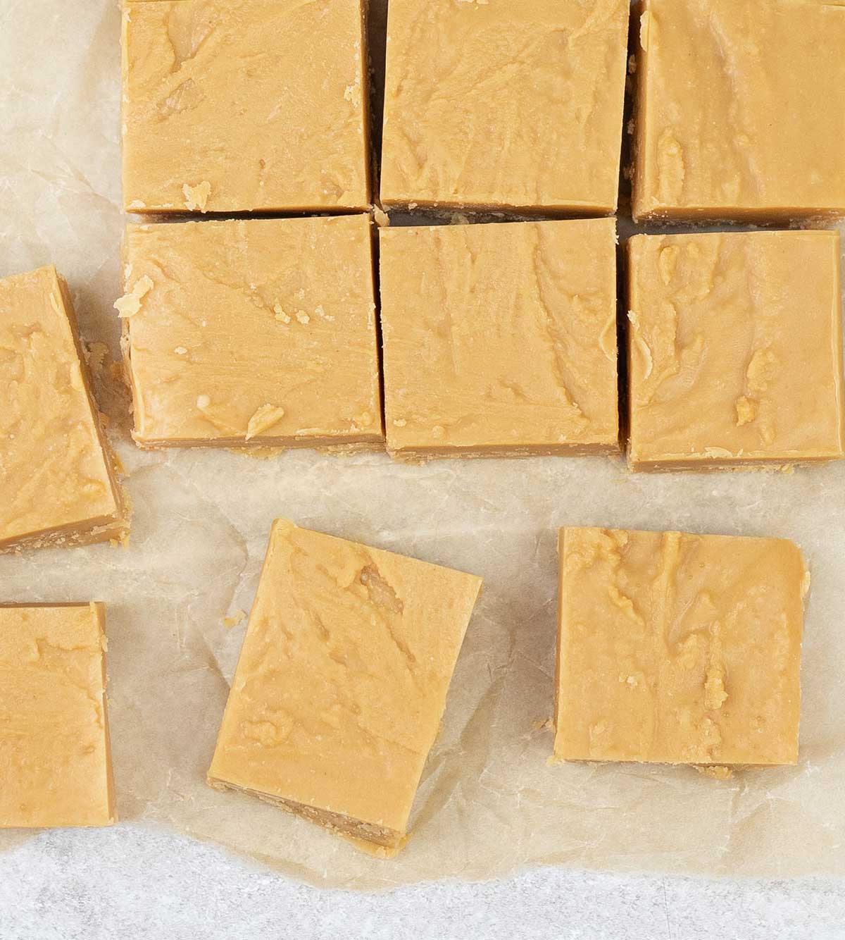 overheat shot of Peanut butter fudge squares.