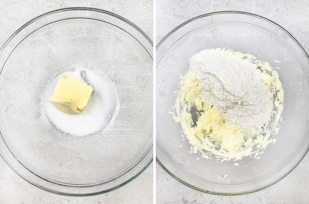 Whisk butter and sugar then stir in flour.