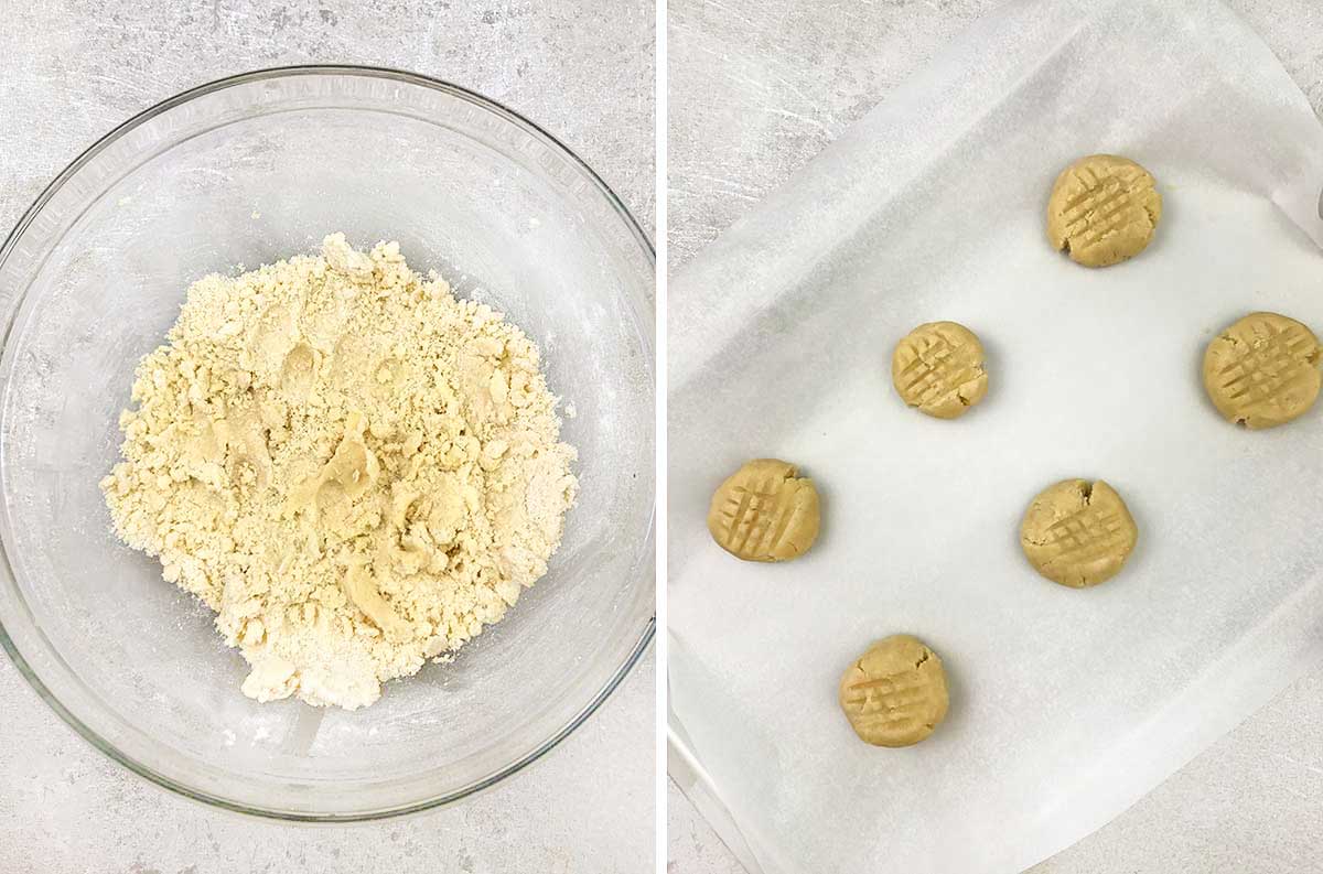 Roll small balls of dough and press on the with a fork to make imprint.